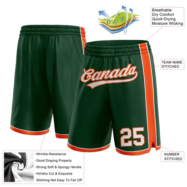 Custom Hunter Green White-Orange Authentic Basketball Shorts alternate