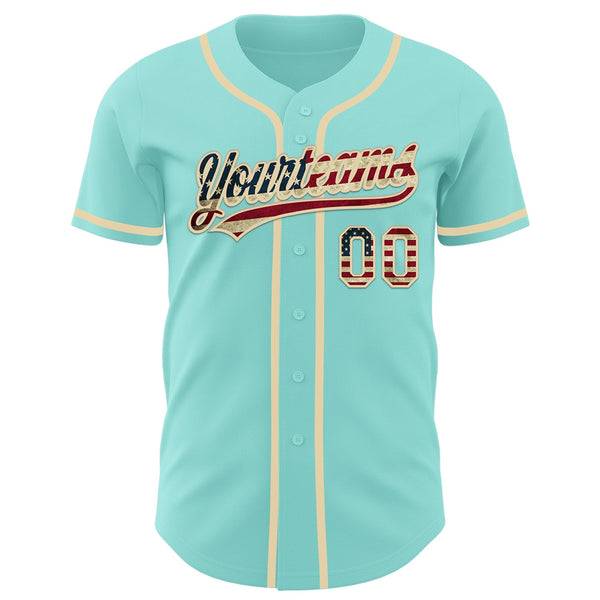 Custom Ice Blue Vintage USA Flag-Cream Authentic Baseball Jersey alternate