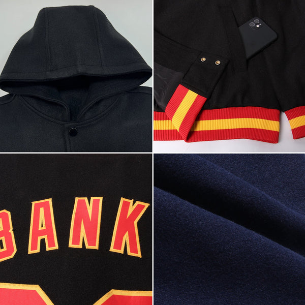 Custom Navy Vintage USA Flag Cream-Maroon Bomber Full-Snap Varsity Letterman Hoodie Jacket alternate