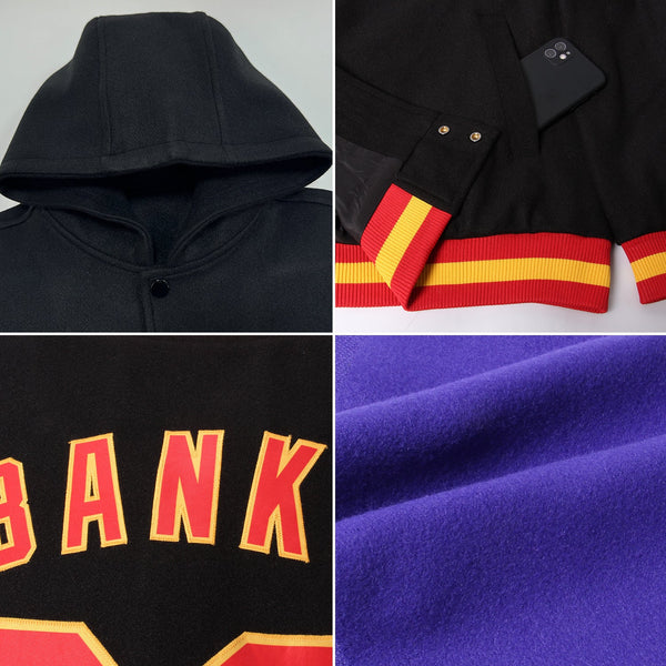 Custom Purple Kelly Green-White Bomber Full-Snap Varsity Letterman Two Tone Hoodie Jacket alternate