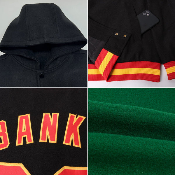 Custom Kelly Green Vintage Mexican Flag Cream-Black Bomber Full-Snap Varsity Letterman Hoodie Jacket alternate