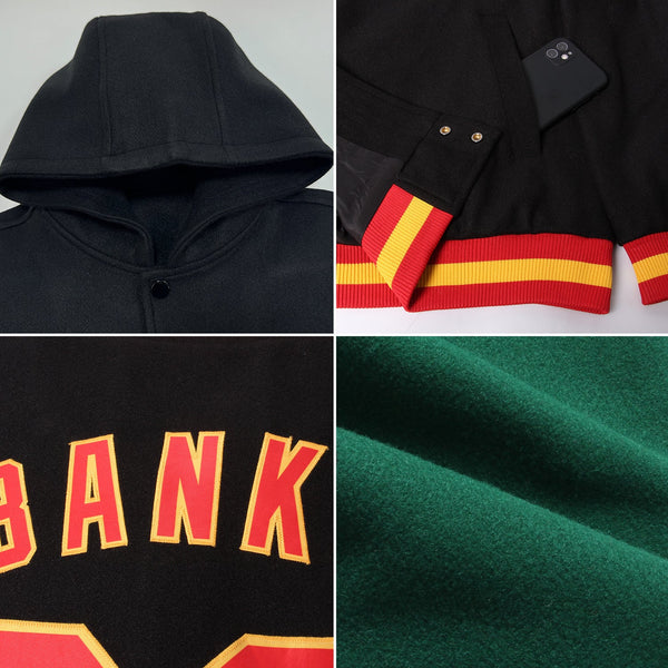 Custom Green Cream Bomber Full-Snap Varsity Letterman Two Tone Hoodie Jacket alternate