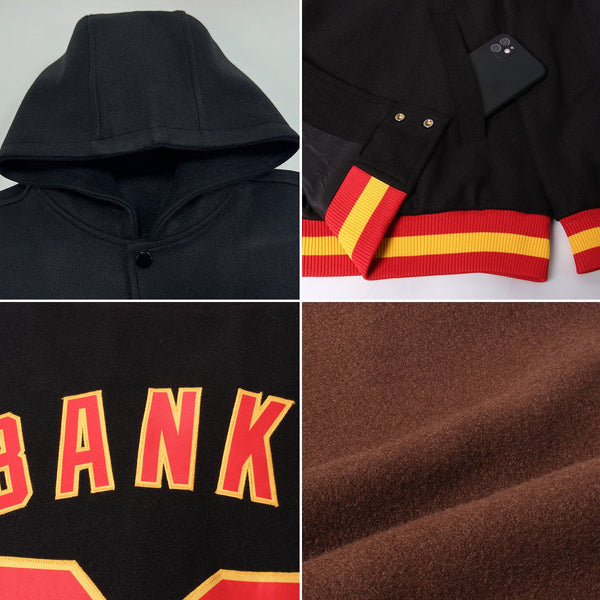Custom Brown Aqua-White Bomber Full-Snap Varsity Letterman Hoodie Jacket alternate