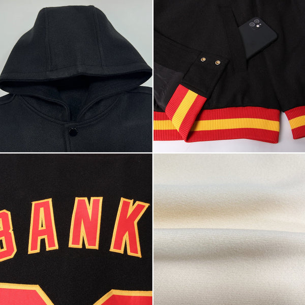 Custom Cream Purple Black-Pink Bomber Full-Snap Varsity Letterman Two Tone Hoodie Jacket alternate