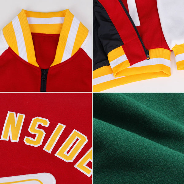 Custom Green Pink-Cream Bomber Varsity Letterman Two Tone Zipper Jacket alternate