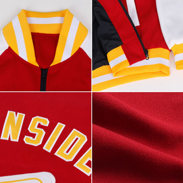 Custom Crimson Black Cream-City Cream Bomber Varsity Letterman Two Tone Zipper Jacket alternate