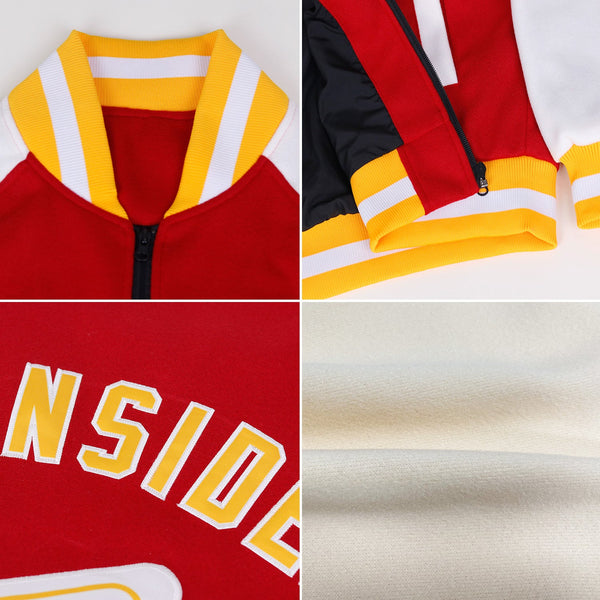 Custom Cream Old Gold-Black Bomber Varsity Letterman Two Tone Zipper Jacket alternate