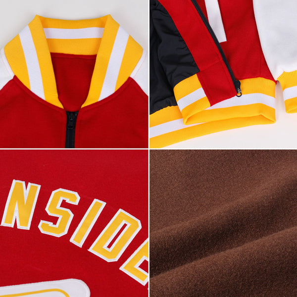 Custom Brown Gold-White Bomber Varsity Letterman Zipper Jacket alternate