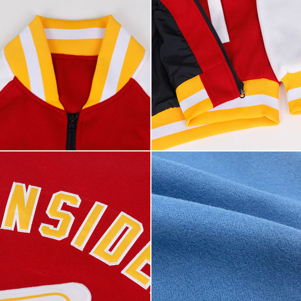 Custom Light Blue Pink-Kelly Green Bomber Varsity Letterman Two Tone Zipper Jacket alternate