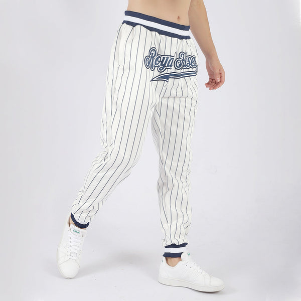 Custom White Navy Pinstripe Navy-White Sports Pants alternate