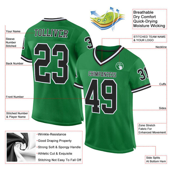 Custom Grass Green Black-White Mesh Authentic Throwback Football Jersey alternate