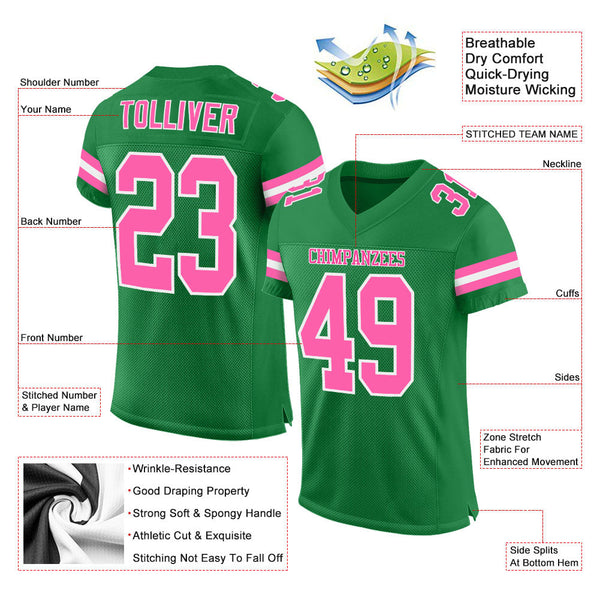 Custom Grass Green Pink-White Mesh Authentic Football Jersey alternate