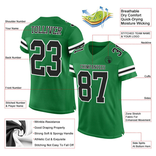 Custom Grass Green Black-White Mesh Authentic Football Jersey alternate