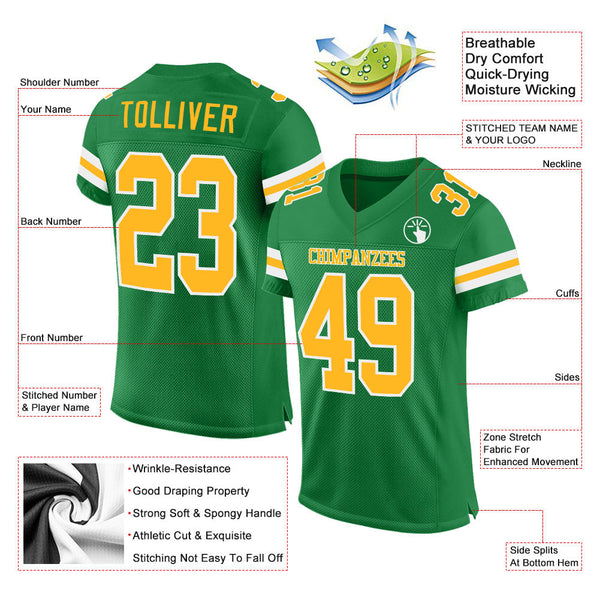Custom Grass Green Gold-White Mesh Authentic Football Jersey alternate