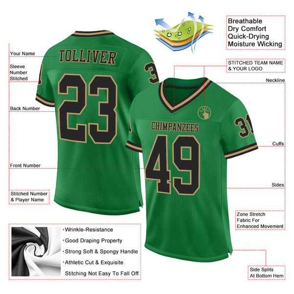 Custom Grass Green Black-Old Gold Mesh Authentic Throwback Football Jersey alternate