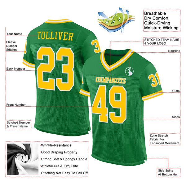 Custom Grass Green Gold-White Mesh Authentic Throwback Football Jersey alternate