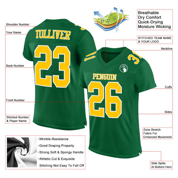 Custom Kelly Green Gold-White Mesh Authentic Football Jersey alternate