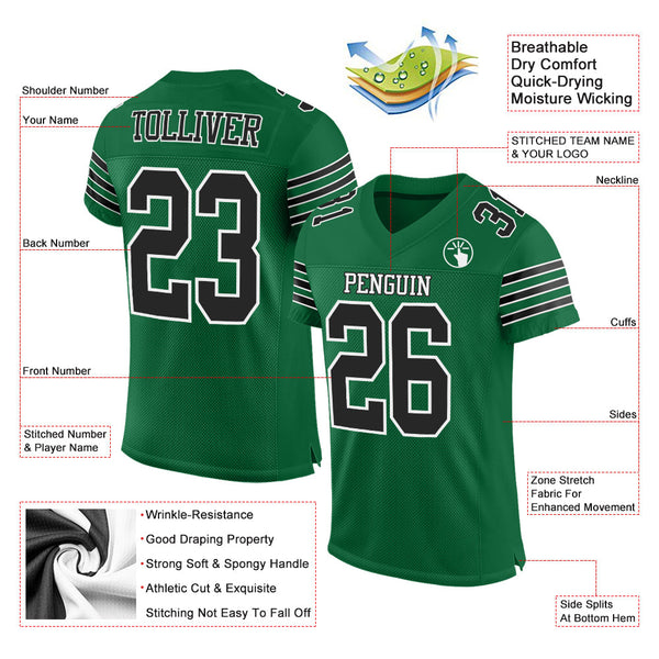 Custom Kelly Green Black-White Mesh Authentic Football Jersey alternate