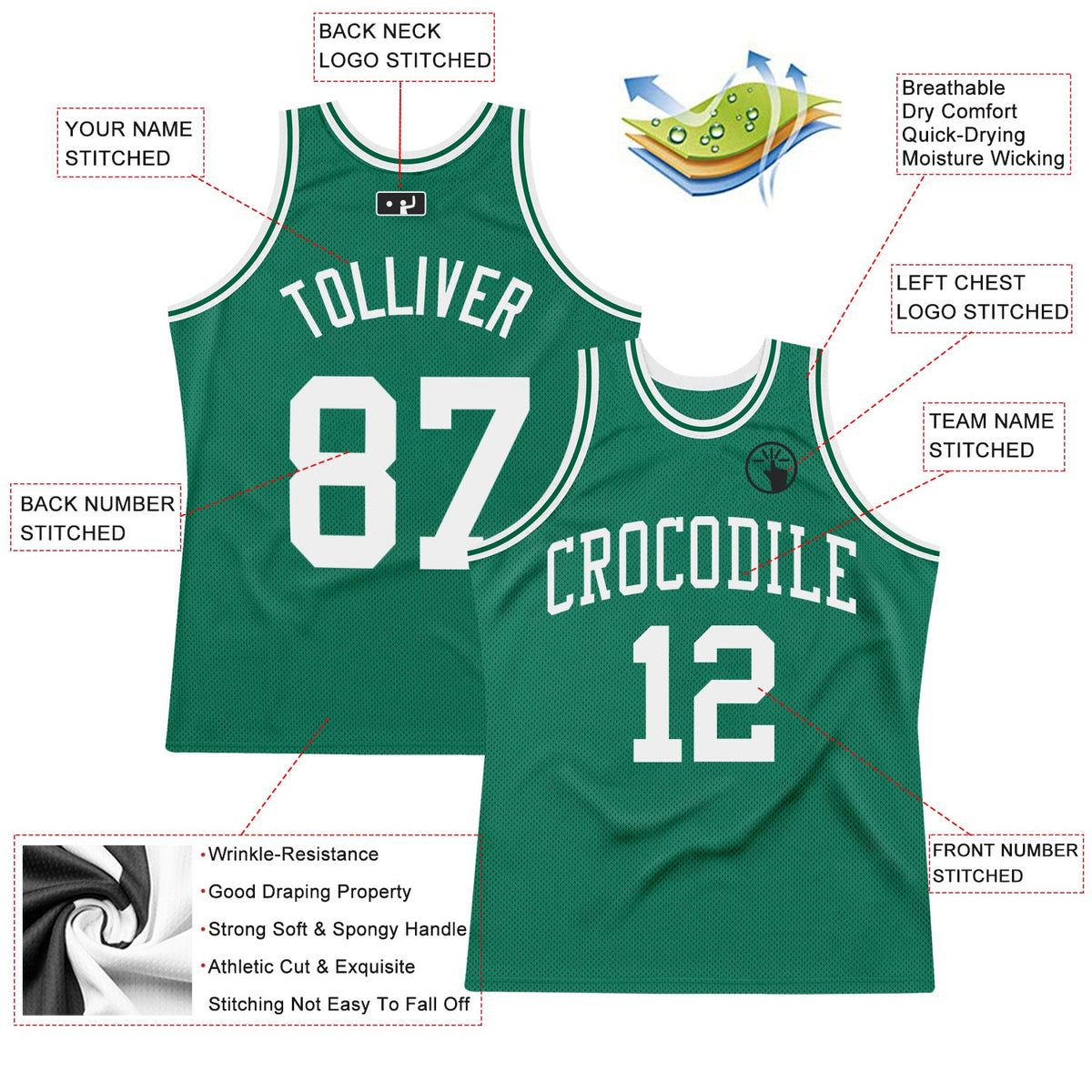 Custom Kelly Green White Authentic Throwback Basketball Jersey - Back