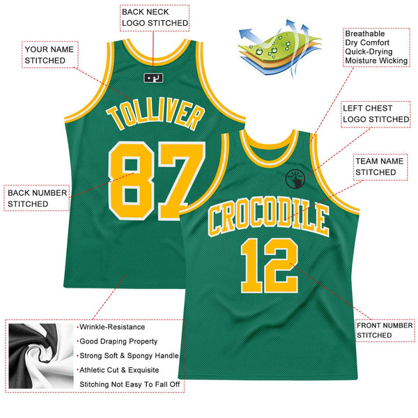 Custom Kelly Green Gold-White Authentic Throwback Basketball Jersey alternate