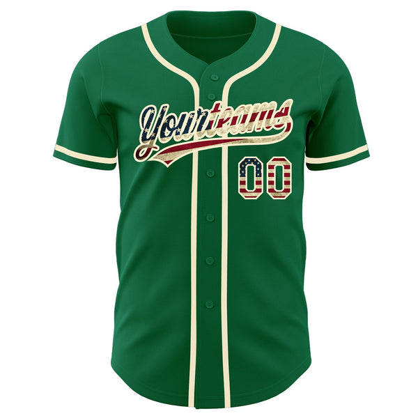 Custom Kelly Green Vintage USA Flag-Cream Authentic Baseball Jersey alternate