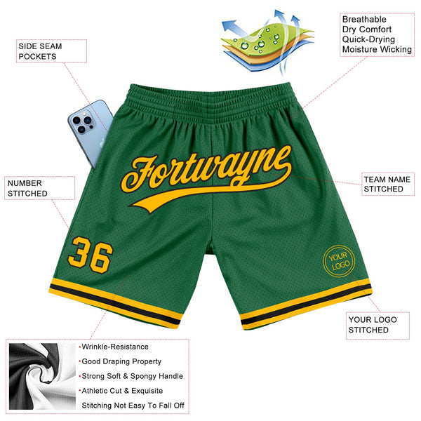 Custom Kelly Green Gold-Black Authentic Throwback Basketball Shorts alternate