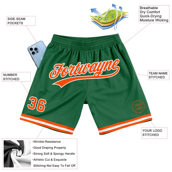 Custom Kelly Green Orange-White Authentic Throwback Basketball Shorts alternate