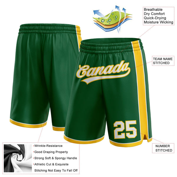 Custom Kelly Green White-Yellow Authentic Basketball Shorts alternate