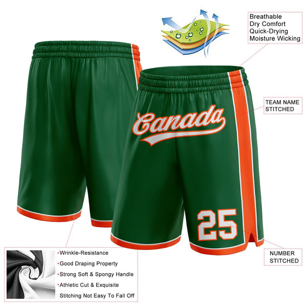 Custom Kelly Green White-Orange Authentic Basketball Shorts alternate