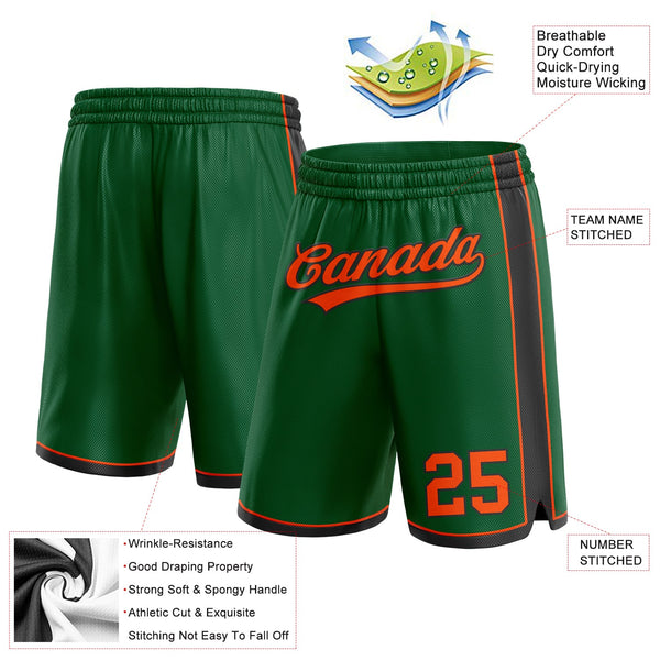Custom Kelly Green Orange-Black Authentic Basketball Shorts alternate