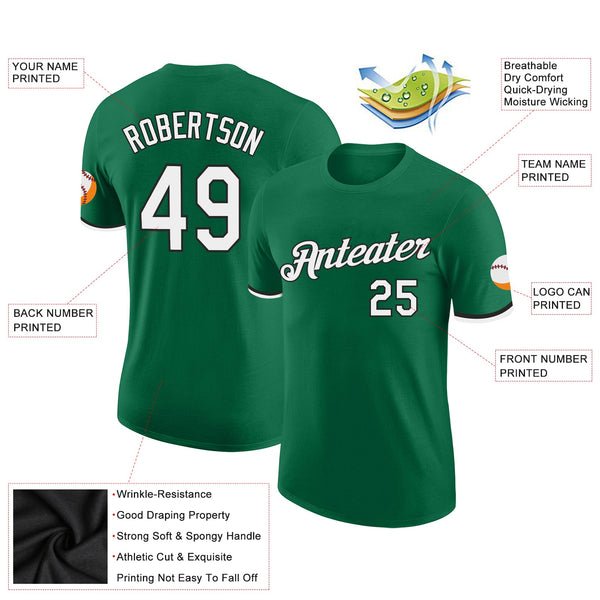 Custom Kelly Green White-Black Performance T-Shirt alternate