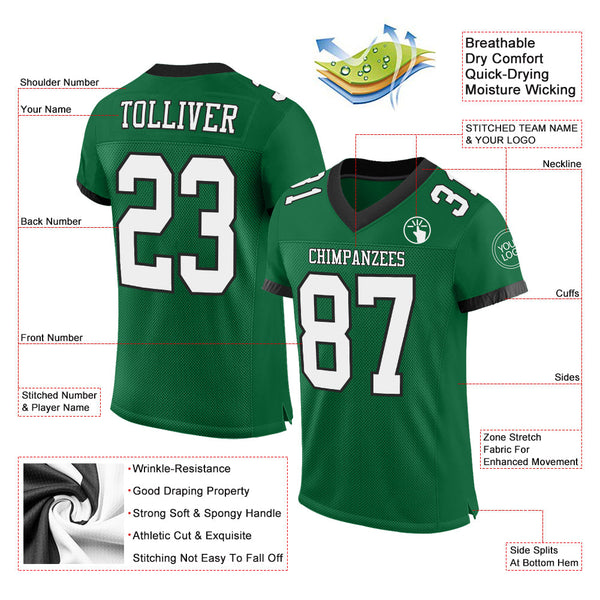 Custom Kelly Green White-Black Mesh Authentic Football Jersey alternate