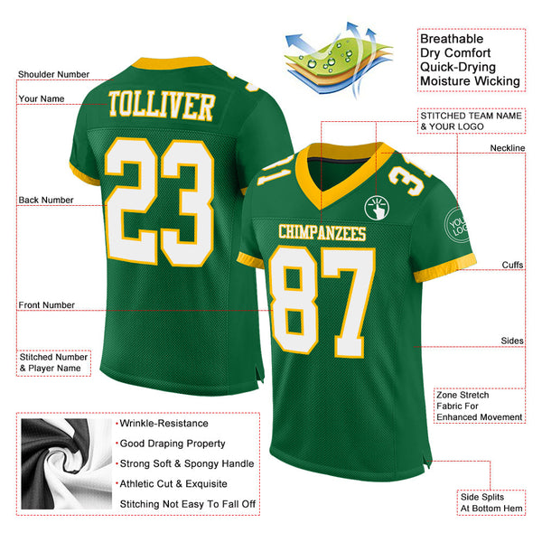 Custom Kelly Green White-Gold Mesh Authentic Football Jersey alternate