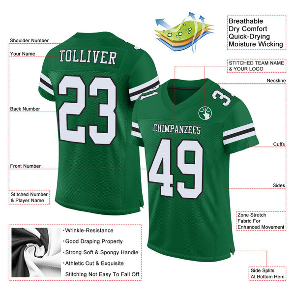 Custom Kelly Green White-Black Mesh Authentic Football Jersey alternate
