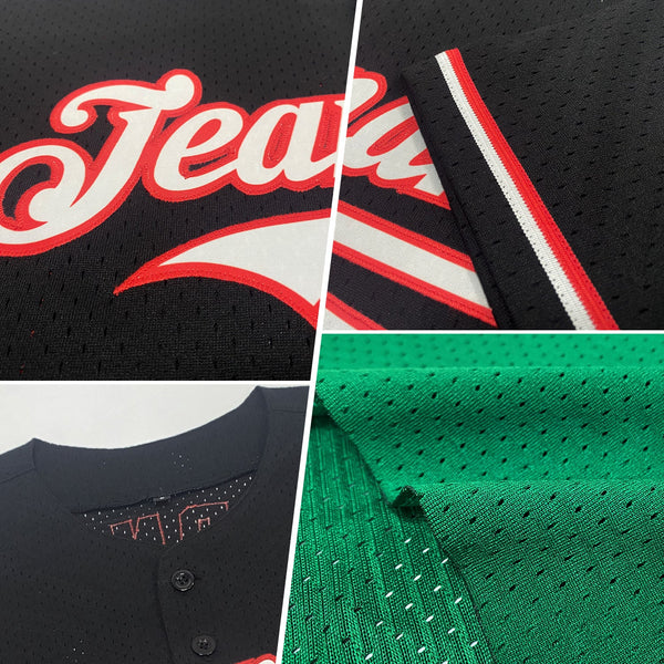 Custom Kelly Green Red-Black Mesh Authentic Throwback Baseball Jersey alternate