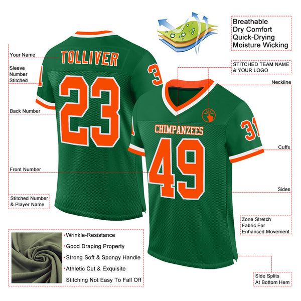 Custom Kelly Green Orange-White Mesh Authentic Throwback Football Jersey alternate