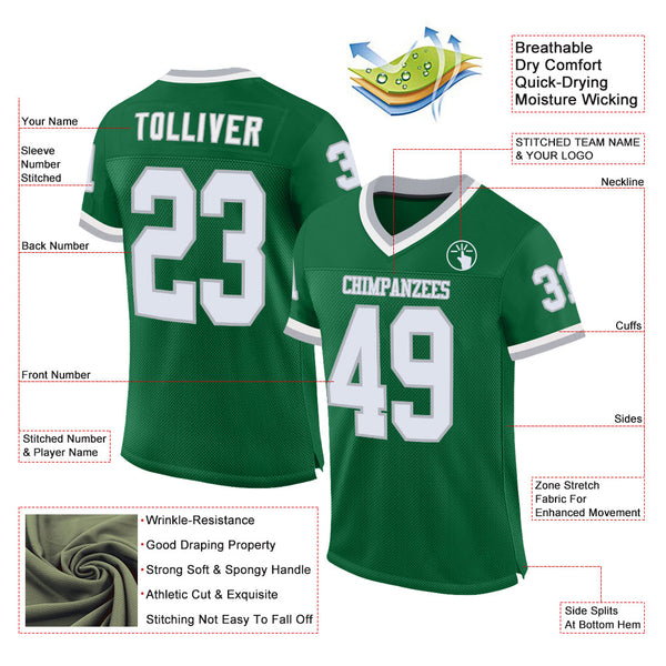 Custom Kelly Green White-Gray Mesh Authentic Throwback Football Jersey alternate