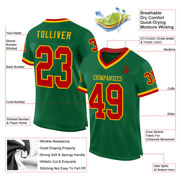 Custom Kelly Green Red-Gold Mesh Authentic Throwback Football Jersey alternate