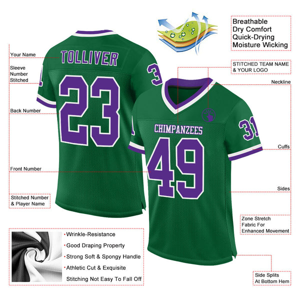 Custom Kelly Green Purple-White Mesh Authentic Throwback Football Jersey alternate