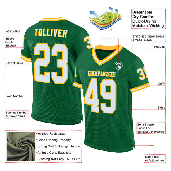Custom Kelly Green White-Gold Mesh Authentic Throwback Football Jersey alternate