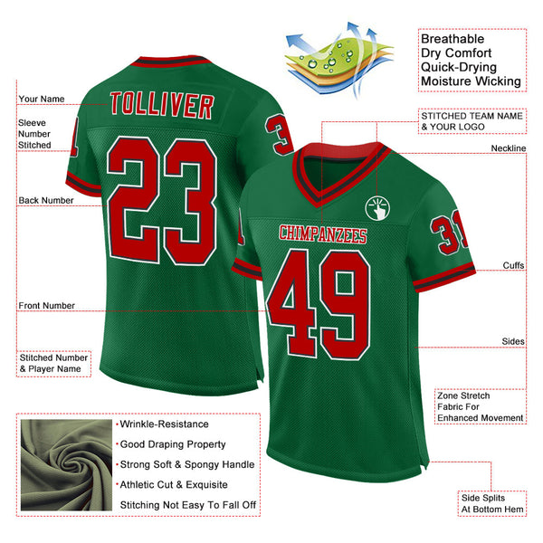 Custom Kelly Green Red-Black Mesh Authentic Throwback Football Jersey alternate