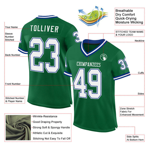 Custom Kelly Green White-Royal Mesh Authentic Throwback Football Jersey alternate