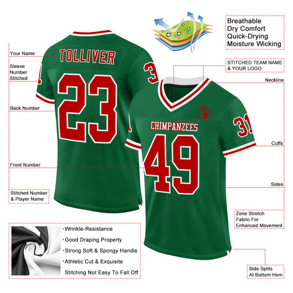 Custom Kelly Green Red-White Mesh Authentic Throwback Football Jersey alternate