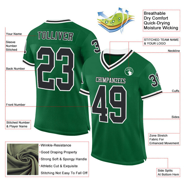 Custom Kelly Green Black-White Mesh Authentic Throwback Football Jersey alternate