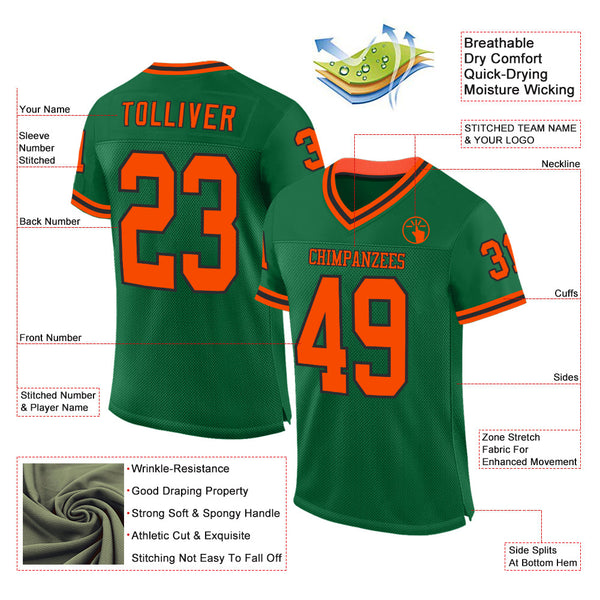 Custom Kelly Green Orange-Black Mesh Authentic Throwback Football Jersey alternate