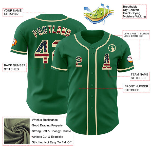 Custom Kelly Green Vintage USA Flag-Cream Authentic Baseball Jersey alternate