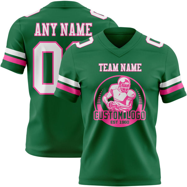 Custom Kelly Green White-Pink Authentic Football Jersey alternate