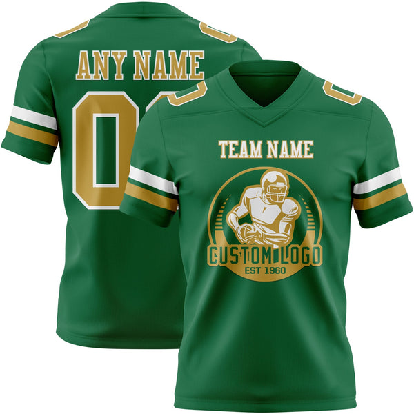 Custom Kelly Green Old Gold-White Authentic Football Jersey alternate
