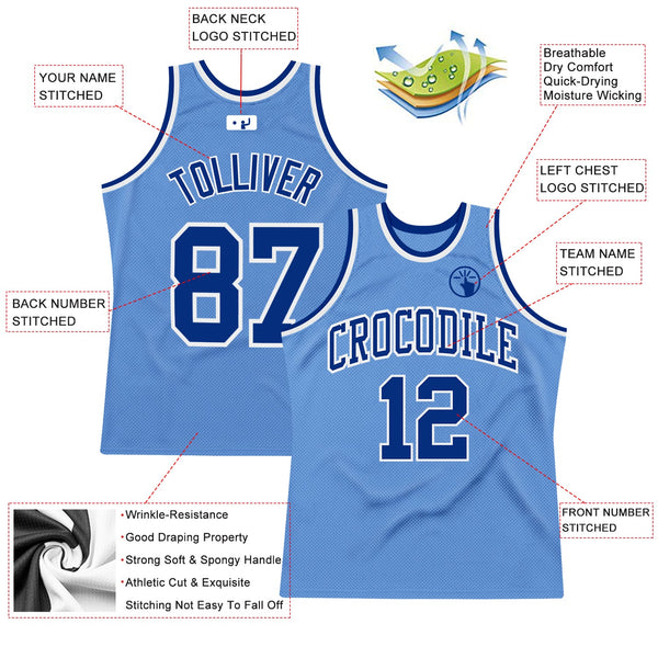 Custom Light Blue Royal-White Authentic Throwback Basketball Jersey alternate