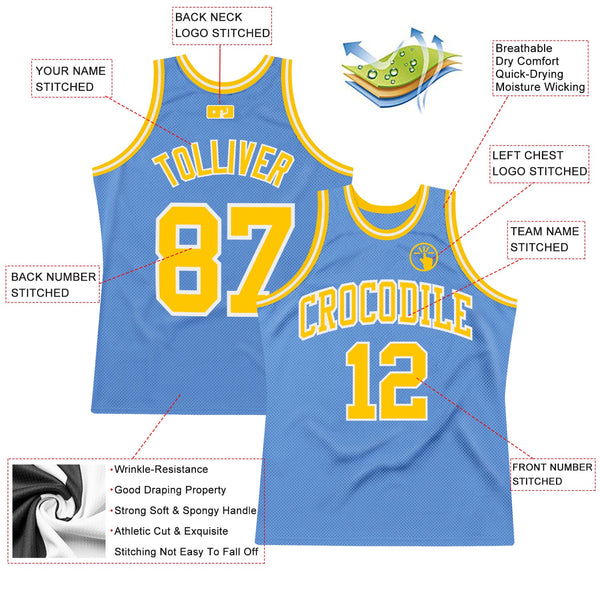 Custom Light Blue Gold-White Authentic Throwback Basketball Jersey alternate